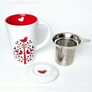 DAVIDsTEA Perfect Tea Mug Red Bird Tree with Infuser & Lid